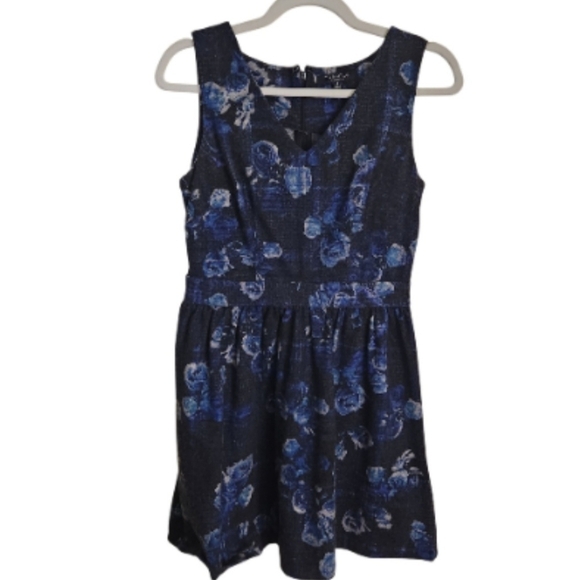 Anthropologie Thakoon Charcoal Blue Rose Cotton Flannel Sleeveless Dress Size 4 - Picture 2 of 9